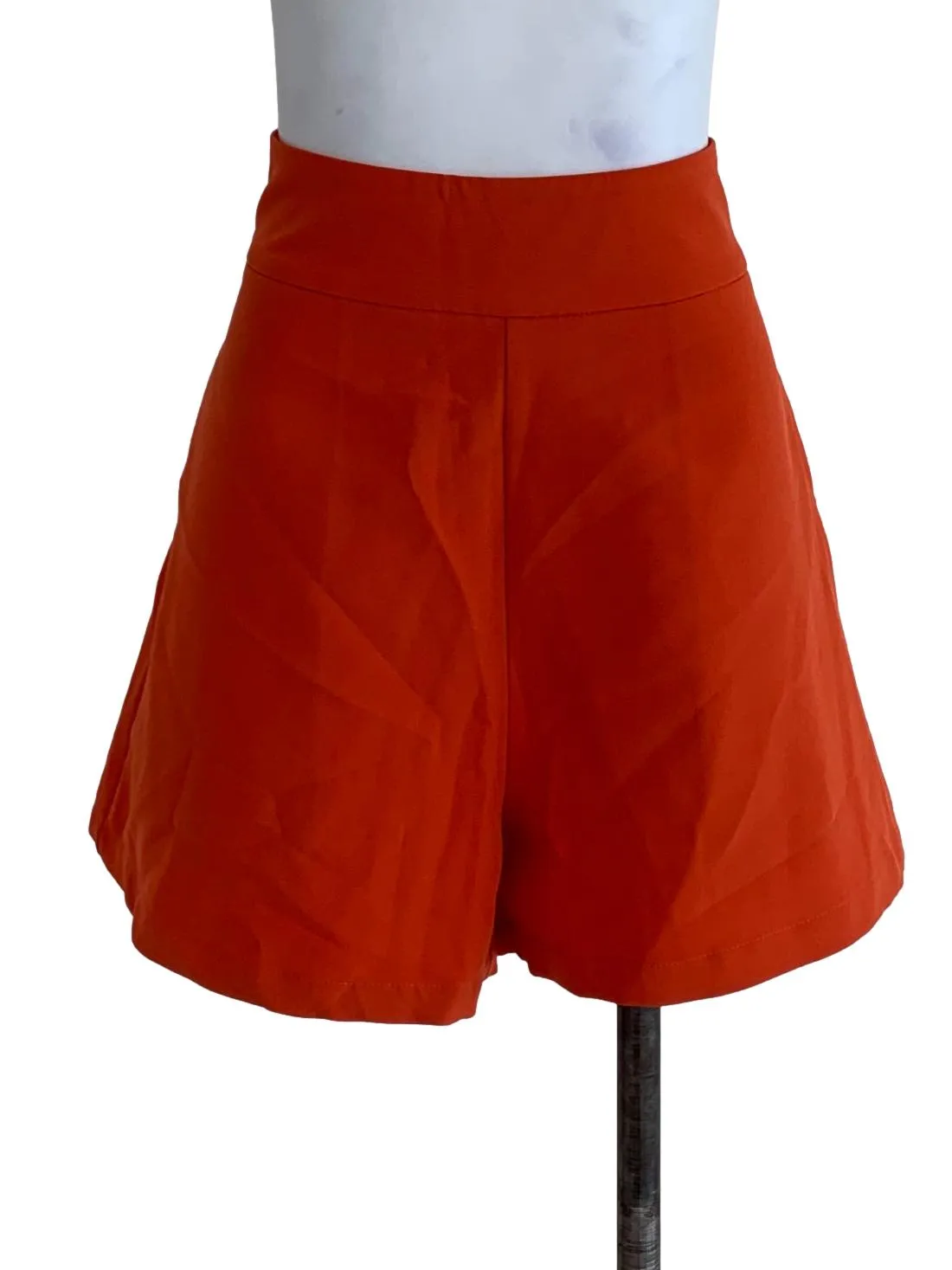 Orange Plain High-Waisted Short
