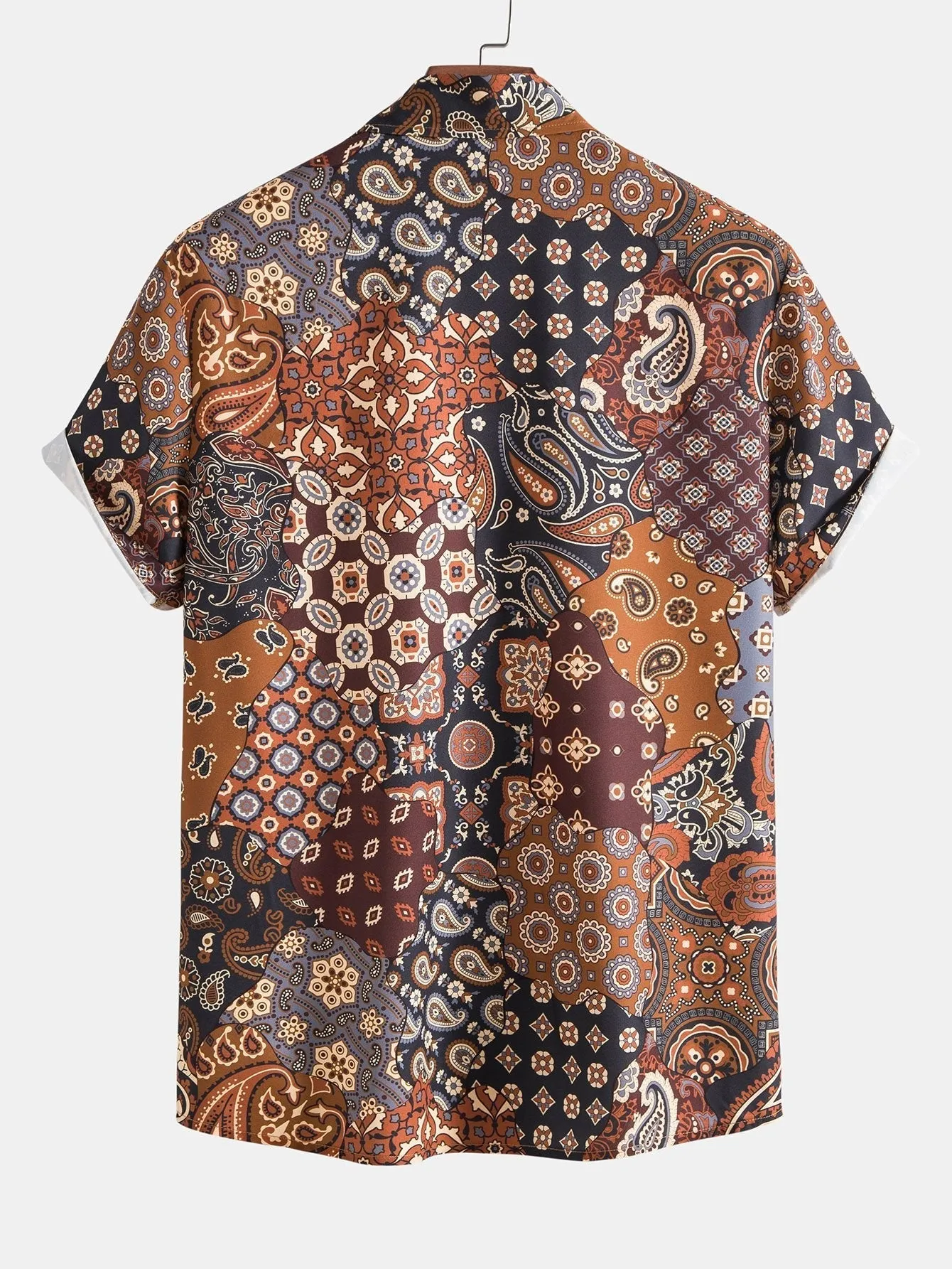 Oseas® | Paisley Patchwork Print Button Up Shirt & Corduroy Shorts