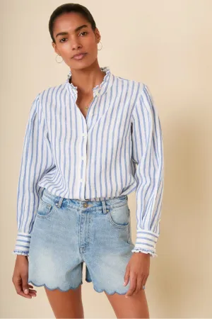 Paris Linen Frill Shirt - Blue Stripe