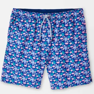 Peter Millar Mens Classic Fit 'FLAMINGO FLORAL' Swim Trunk - ATLANTIC BLUE