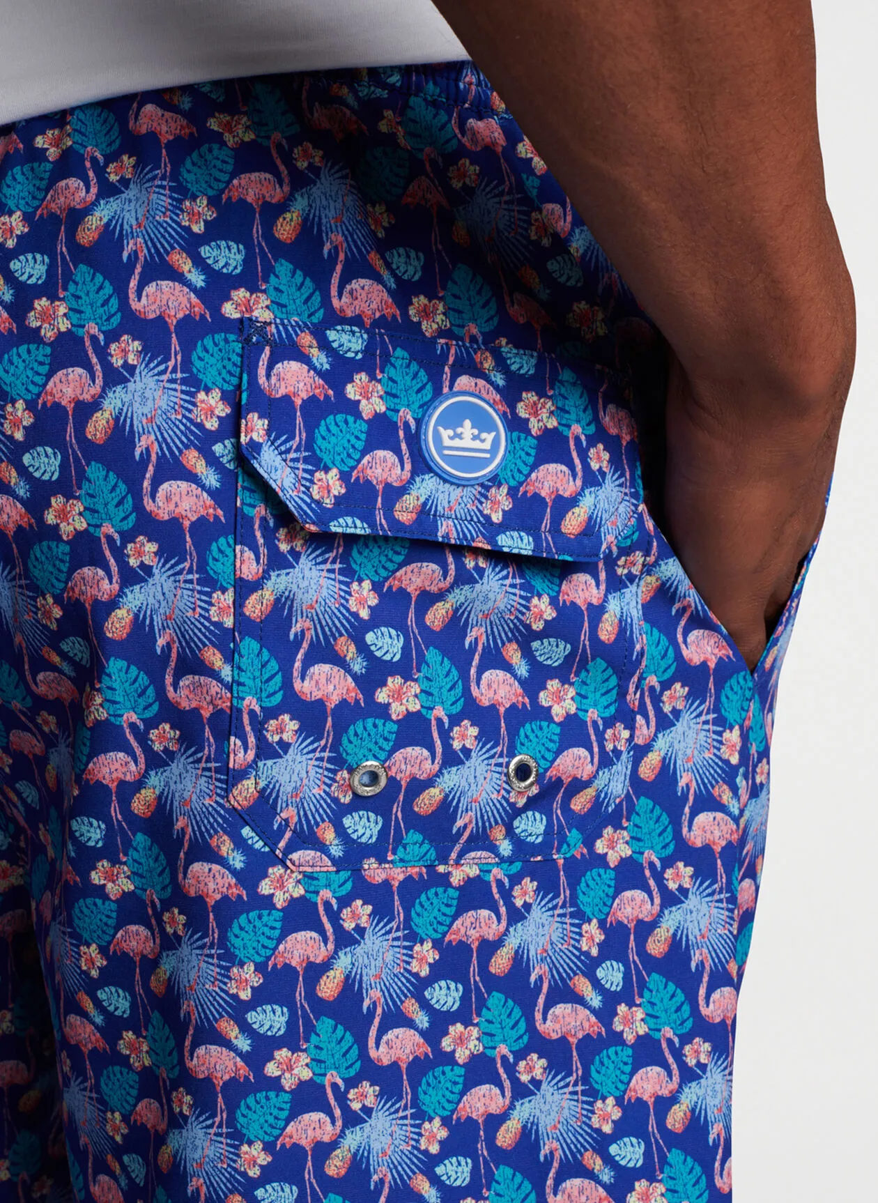 Peter Millar Mens Classic Fit 'FLAMINGO FLORAL' Swim Trunk - ATLANTIC BLUE