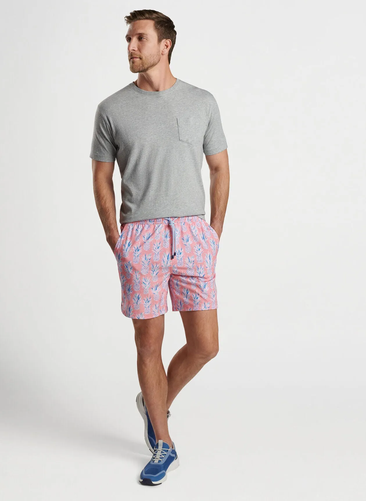 Peter Millar Mens Classic Fit Pineapple In Paradise Swim Trunk - CORAL REEF