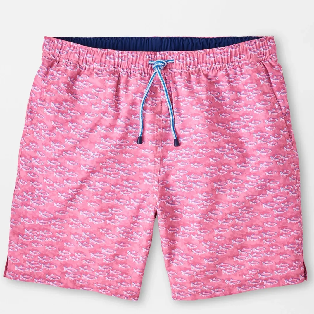 Peter Millar Mens Classic Fit 'SCHOOL OF FISH' Swim Trunk - PINK RUBY