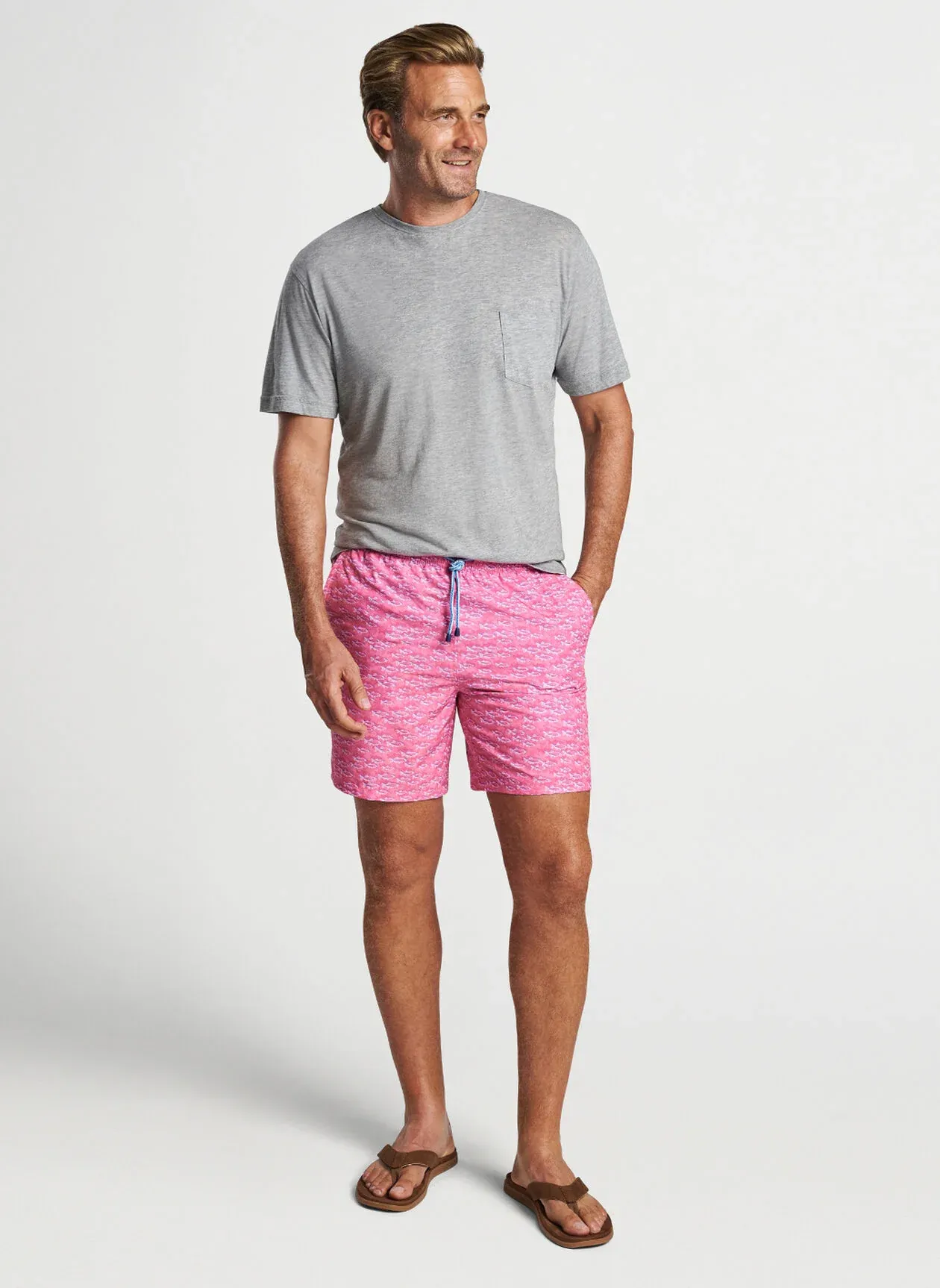 Peter Millar Mens Classic Fit 'SCHOOL OF FISH' Swim Trunk - PINK RUBY