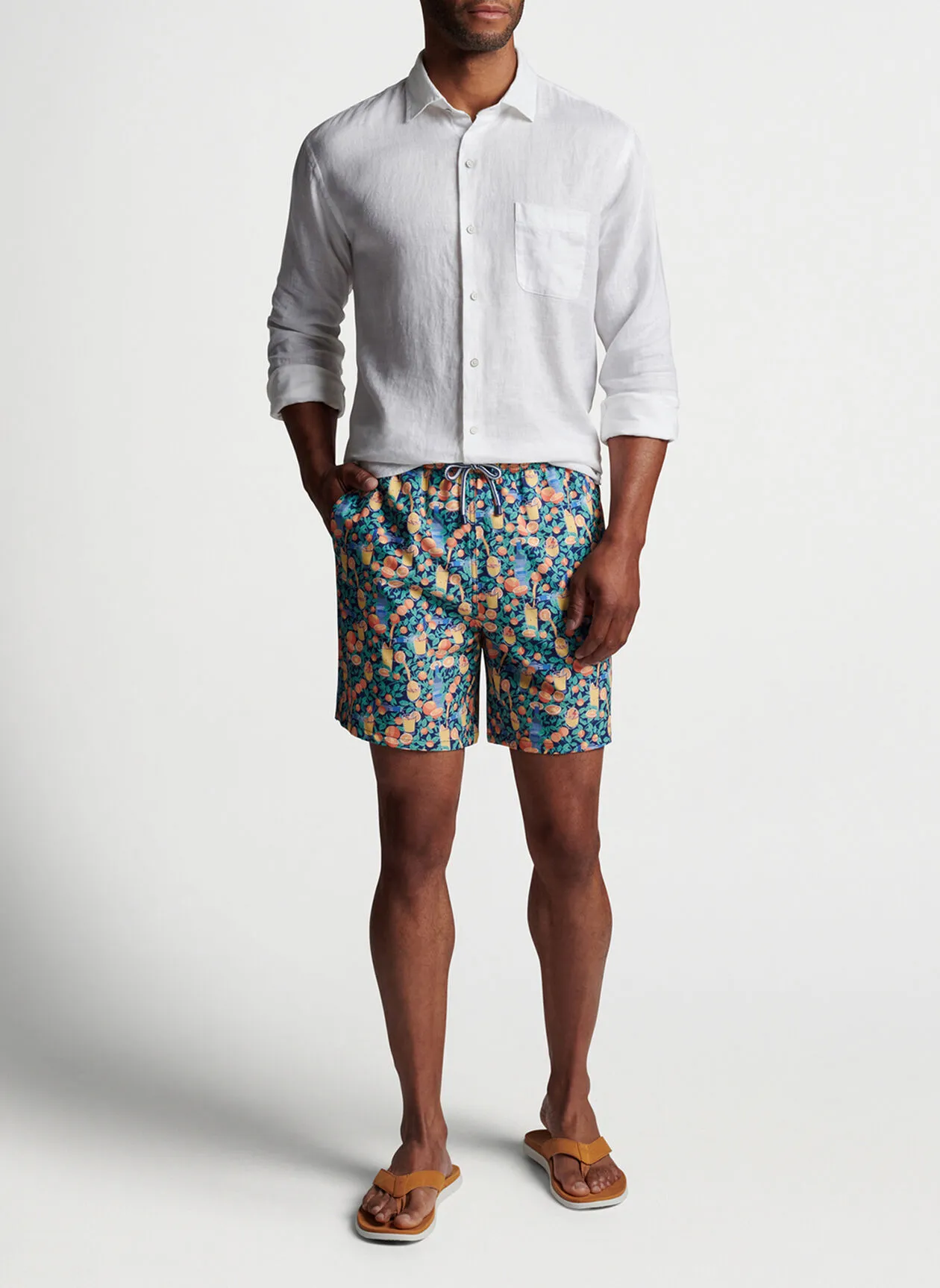 Peter Millar Mens Classic Fit 'SUMMERTIME SCREWDRIVER' Swim Trunk - PRICKLY PEAR
