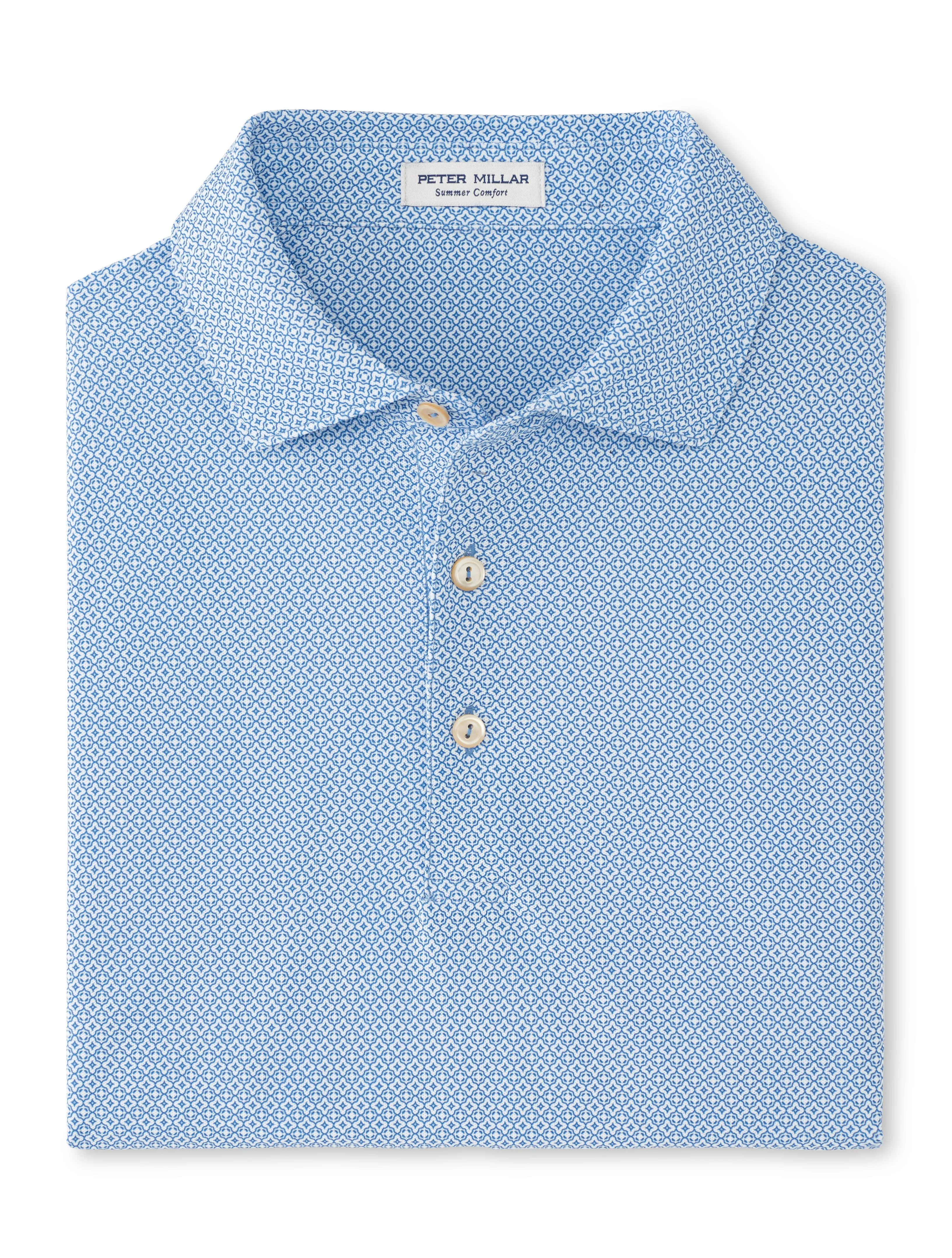 Peter Millar Men's Costa Geo Performance Mesh Polo Shirt - Sailor Blue