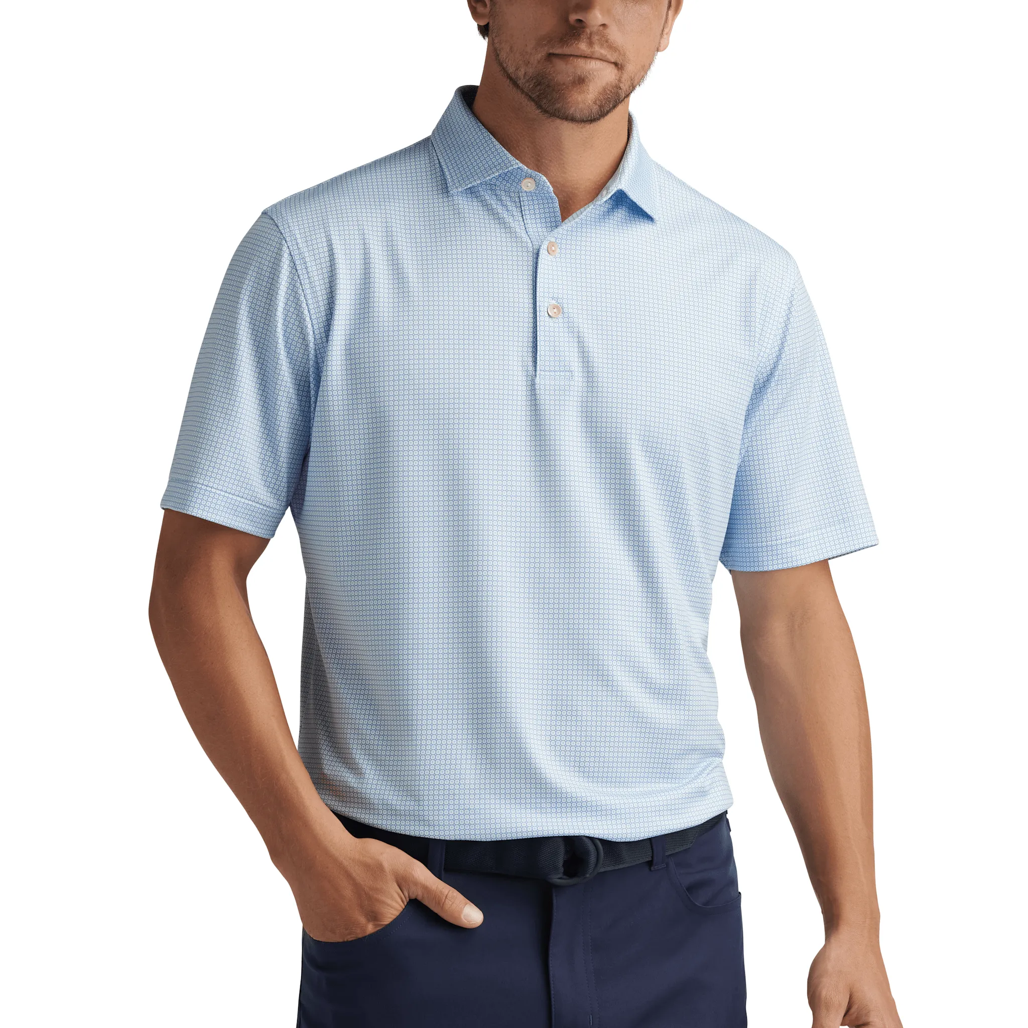 Peter Millar Men's Orbit Performance Jersey Polo Shirt - White/Sailor Blue