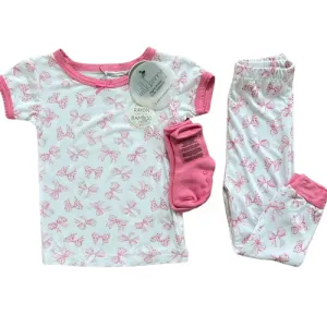Pink Bows Short Sleeve Bamboo Pajama Set