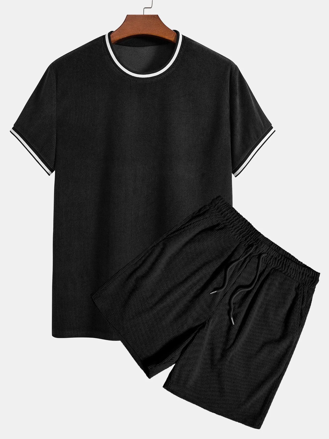 Pompeyo® | Short Sleeve Stretch Corduroy Ringer T-Shirt & Corduroy Shorts
