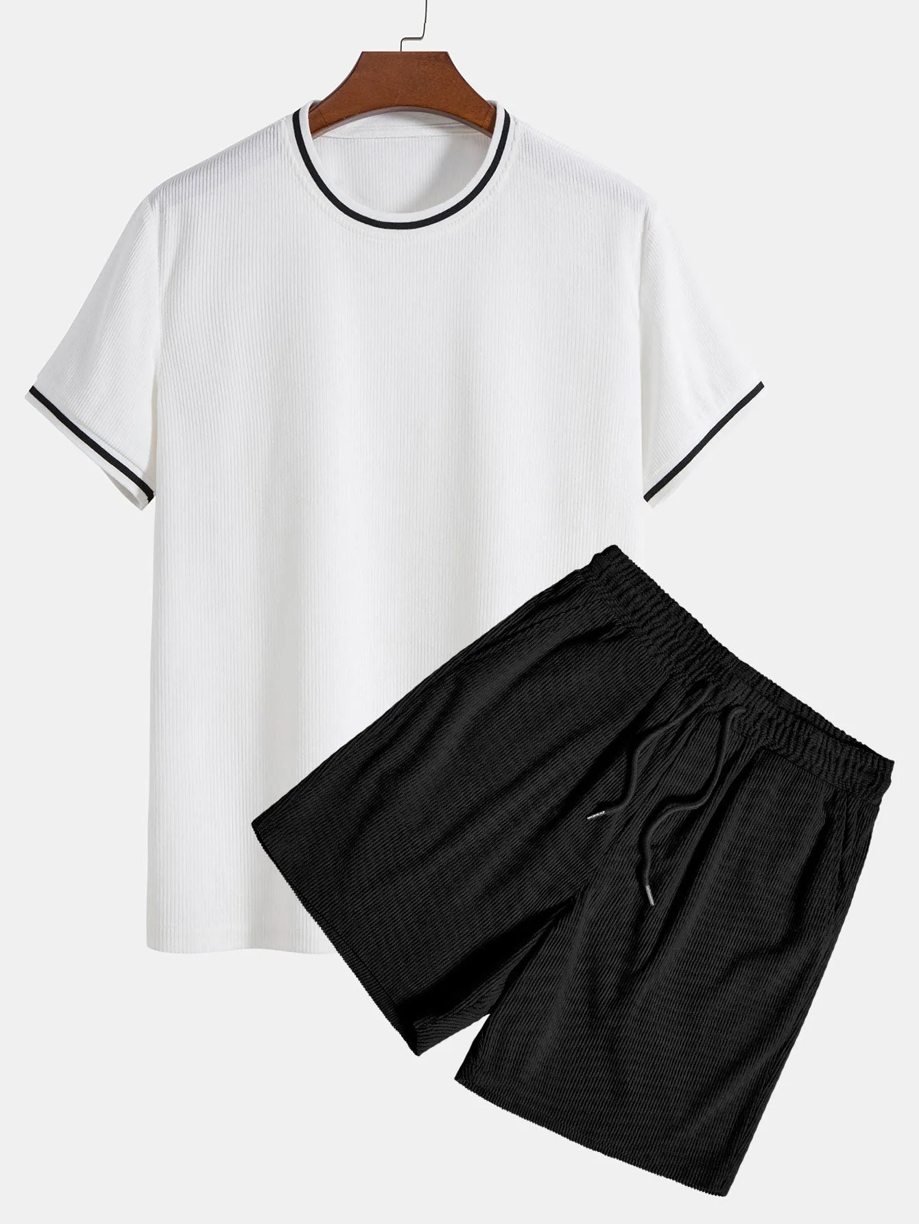 Pompeyo® | Short Sleeve Stretch Corduroy Ringer T-Shirt & Corduroy Shorts