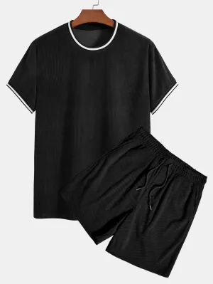 Pompeyo® | Short Sleeve Stretch Corduroy Ringer T-Shirt & Corduroy Shorts