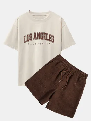 Porfirio® | Los Angeles Print Heavy Weight Oversize T-Shirt & Corduroy Shorts