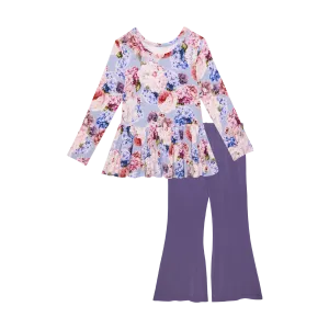 Posh Peanut Long Sleeve Peplum Top & Bell Bottom Set in Annie