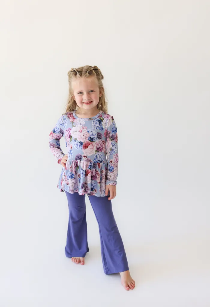Posh Peanut Long Sleeve Peplum Top & Bell Bottom Set in Annie
