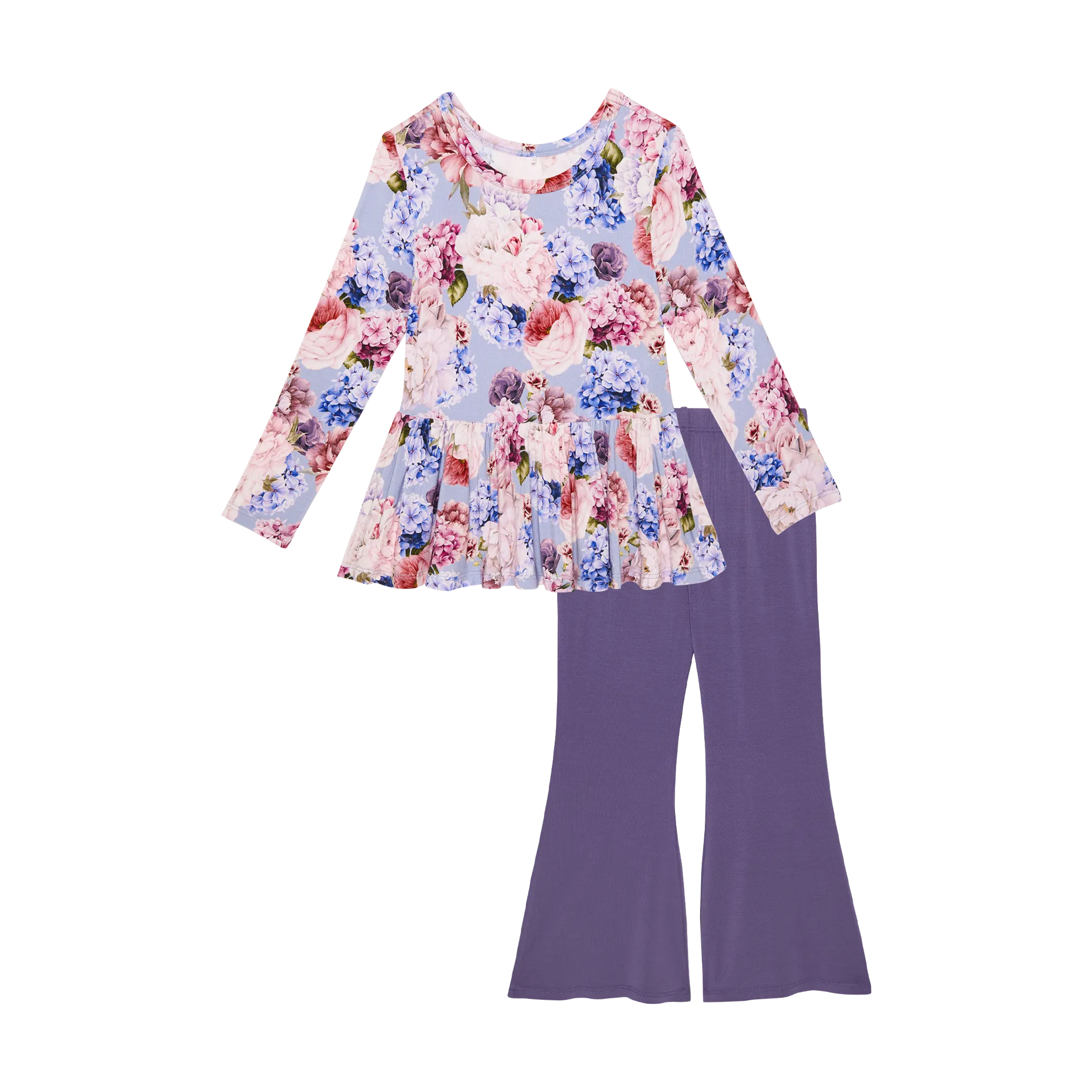 Posh Peanut Long Sleeve Peplum Top & Bell Bottom Set in Annie