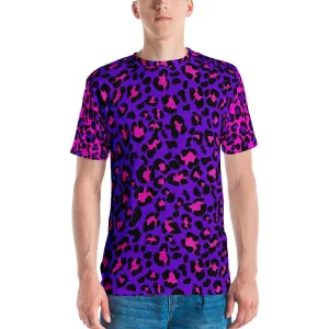 Purple / Pink Leopard Print Color Block Men's T-shirt