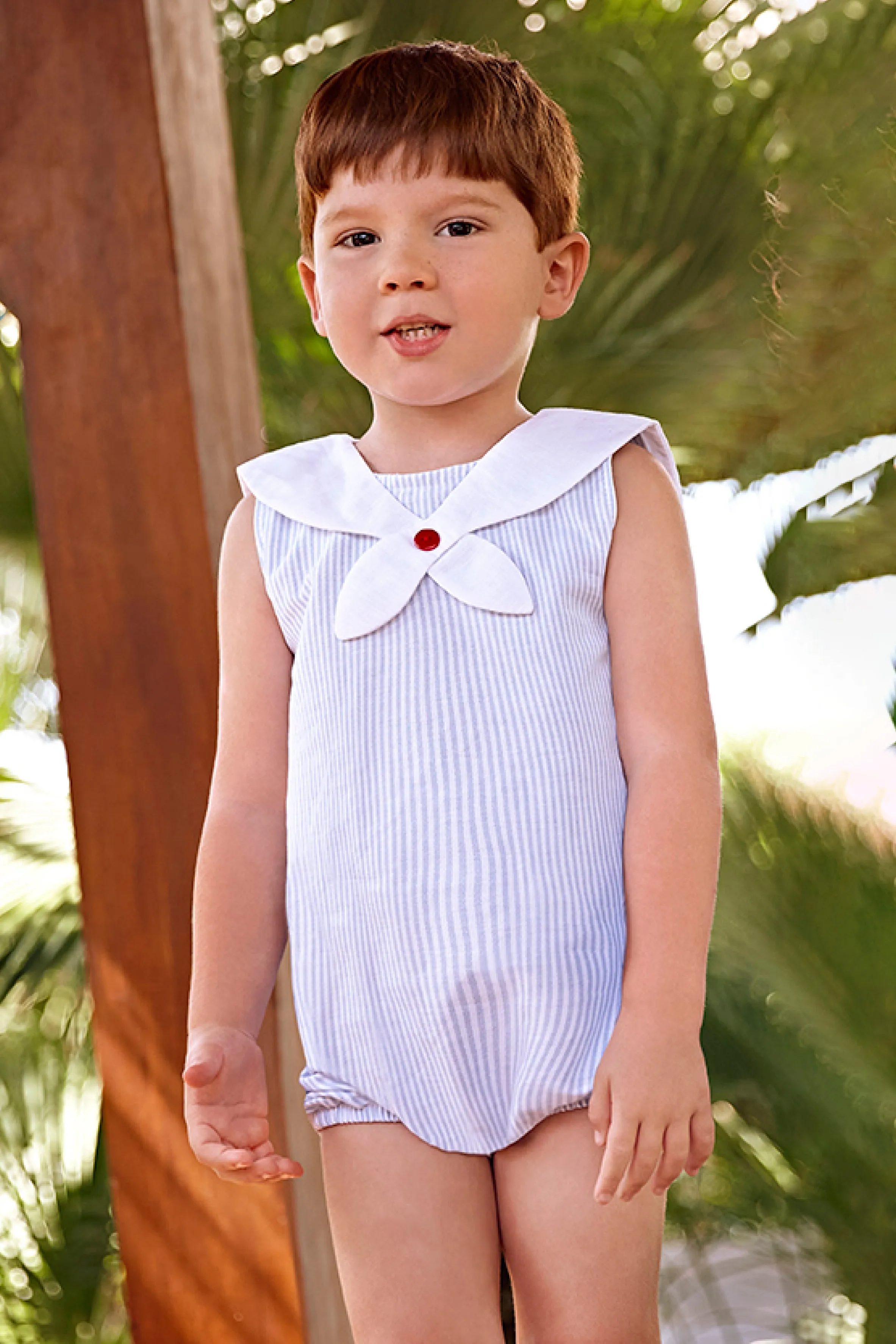 "Alvie" Blue Striped Sailor Romper