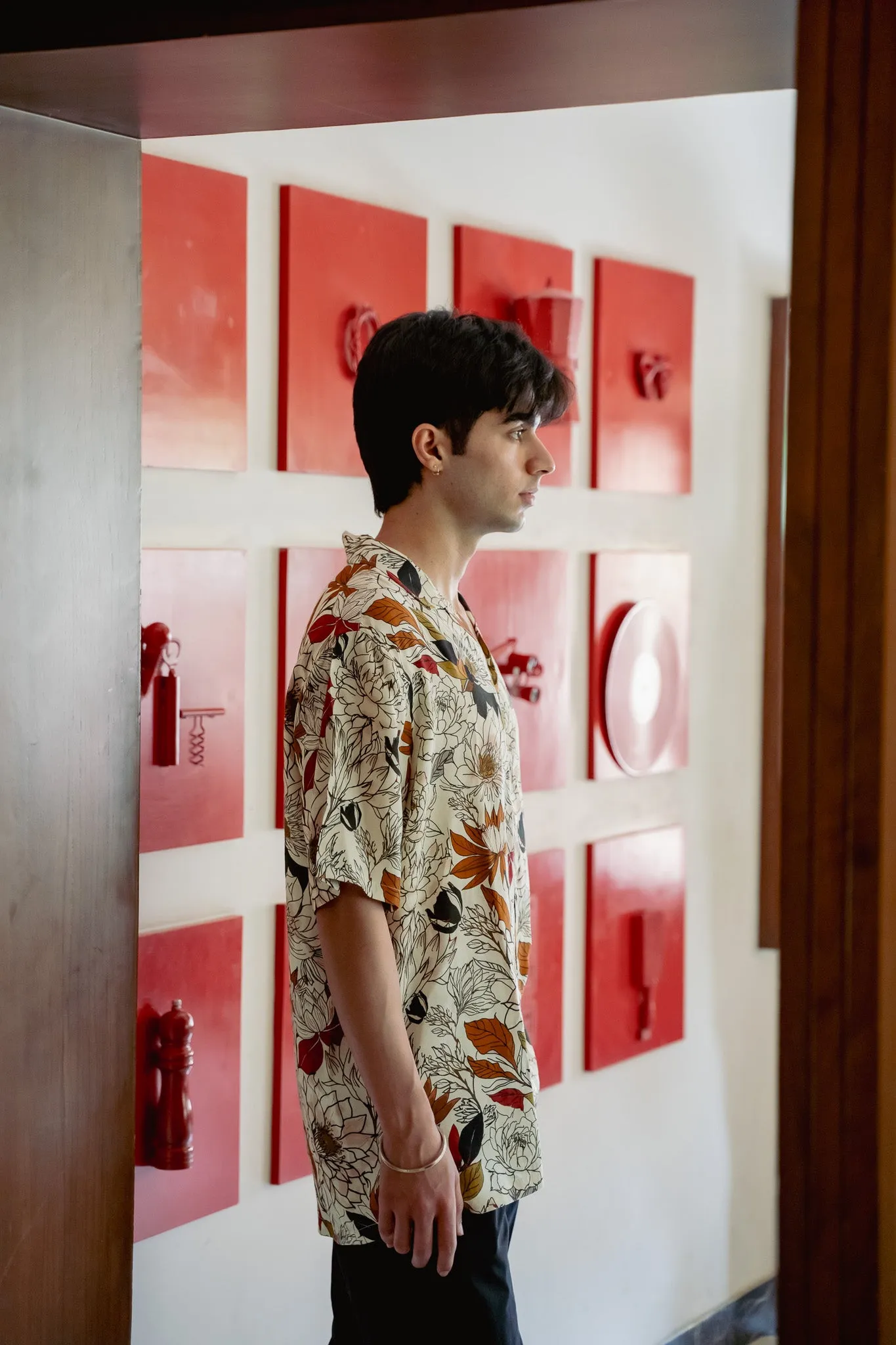 Red Leaf Floral Oversize Shirt