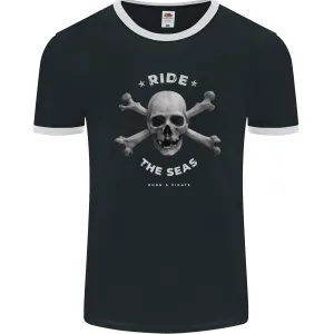Ride the Seas Jolly Roger Skull Pirates Sailing Mens Ringer T-Shirt FotL