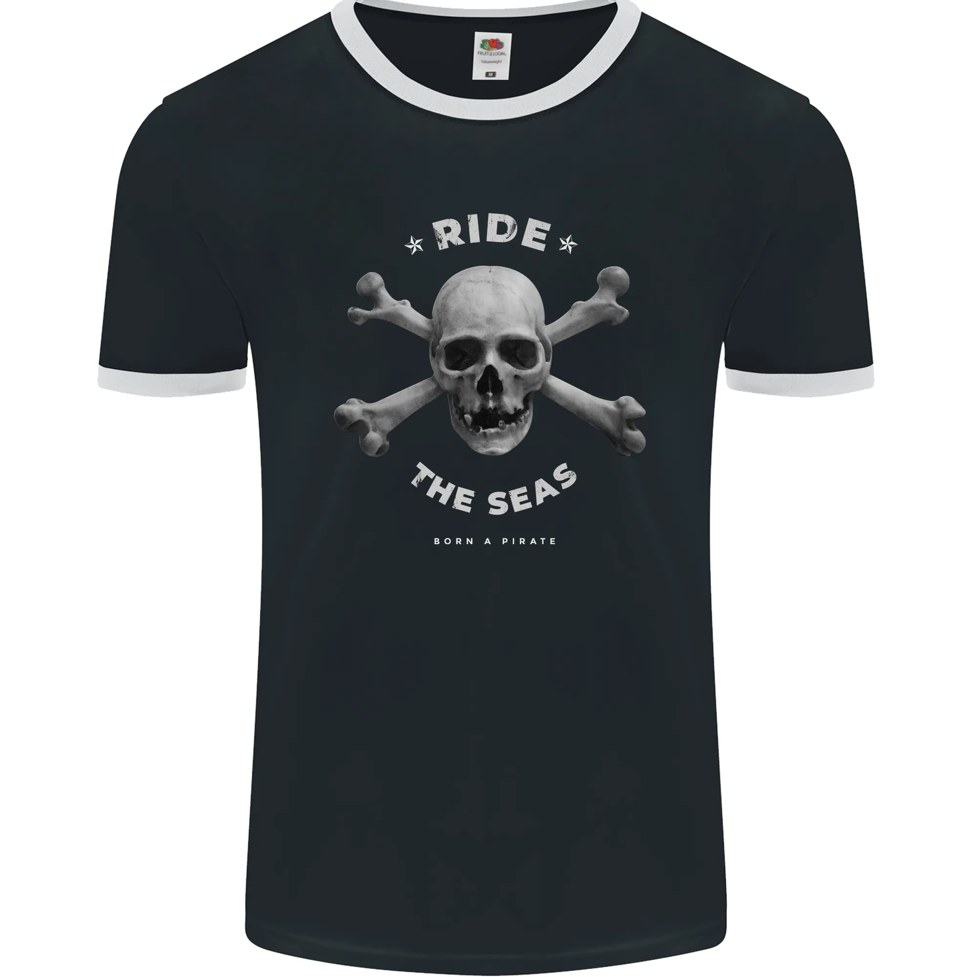 Ride the Seas Jolly Roger Skull Pirates Sailing Mens Ringer T-Shirt FotL