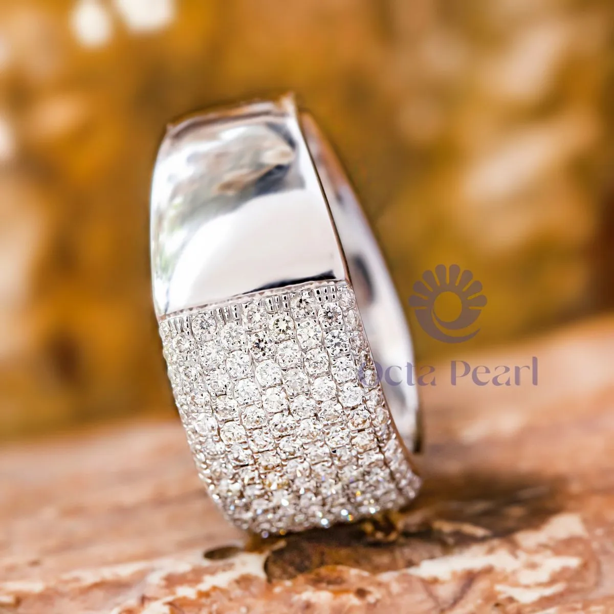 Round Moissanite Half Eternity Band For Men & Women