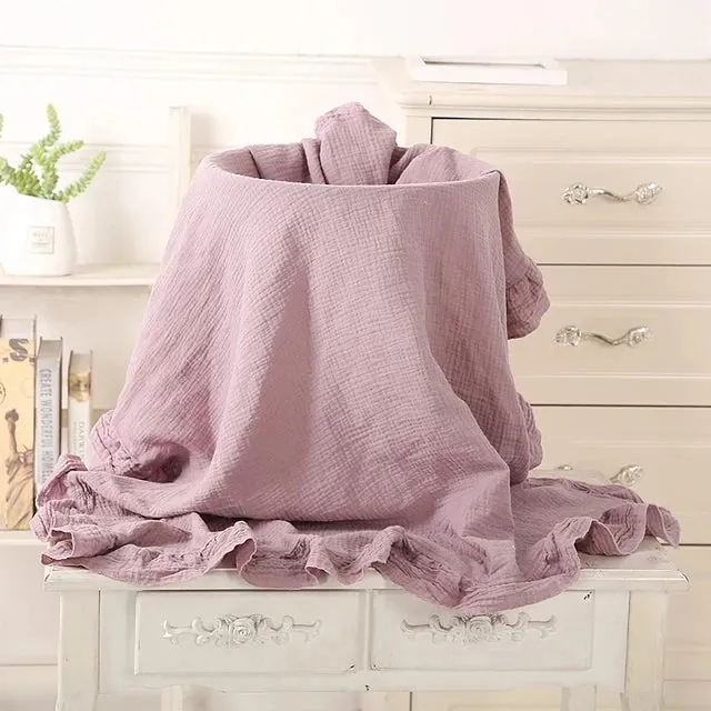 Ruffled Organic Cotton Muslin Swaddle Baby Blanket