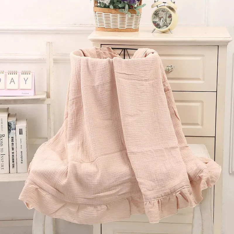 Ruffled Organic Cotton Muslin Swaddle Baby Blanket