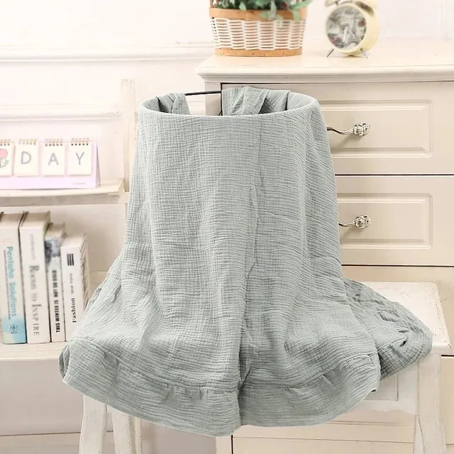 Ruffled Organic Cotton Muslin Swaddle Baby Blanket