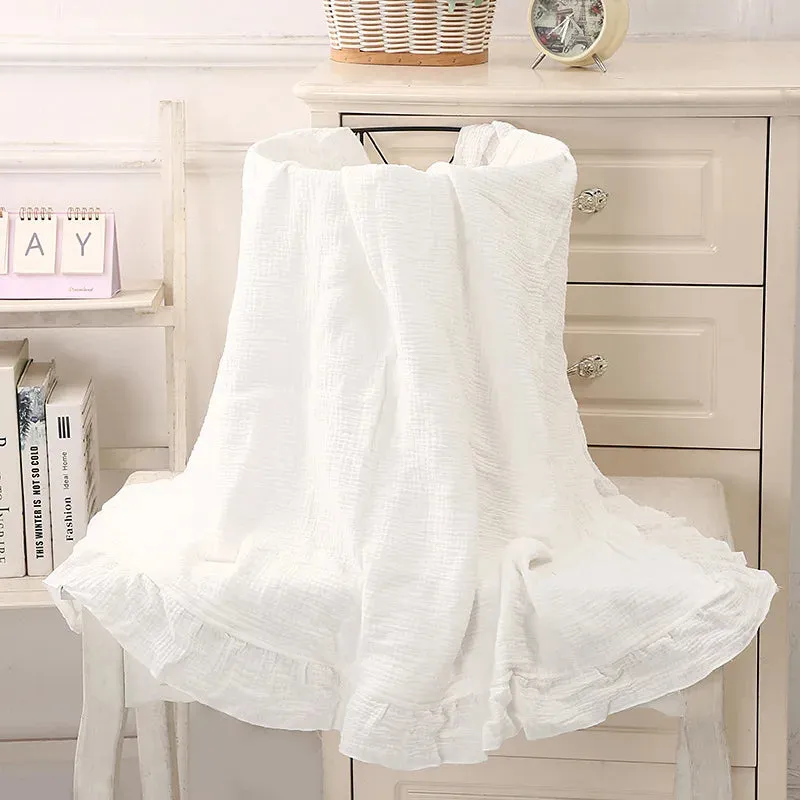 Ruffled Organic Cotton Muslin Swaddle Baby Blanket