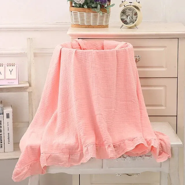 Ruffled Organic Cotton Muslin Swaddle Baby Blanket