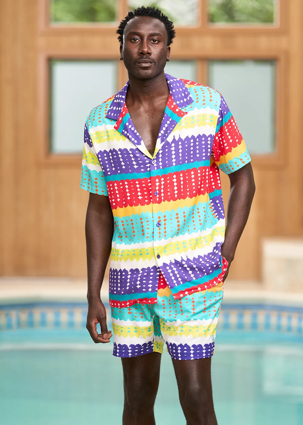 Safari Men's African Print Swim Trunks (Rainbow Punch Adire) - Clearance