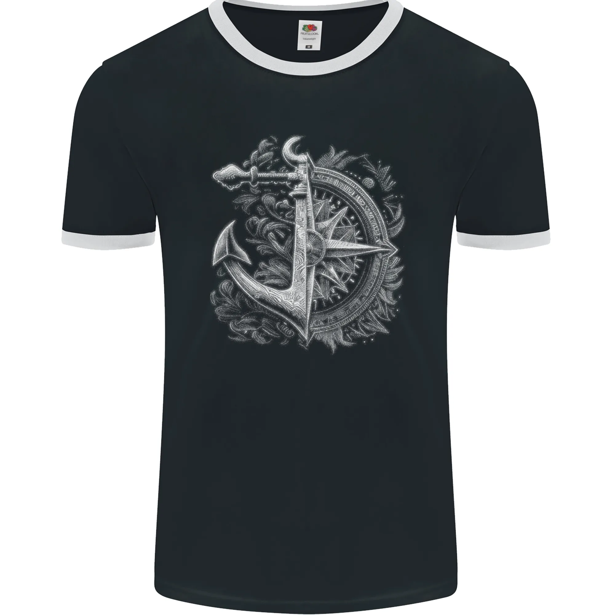Sailing Compass Anchor Sailor Boat Yacht Mens Ringer T-Shirt FotL