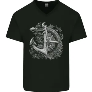 Sailing Compass Anchor Sailor Boat Yacht Mens V-Neck Cotton T-Shirt