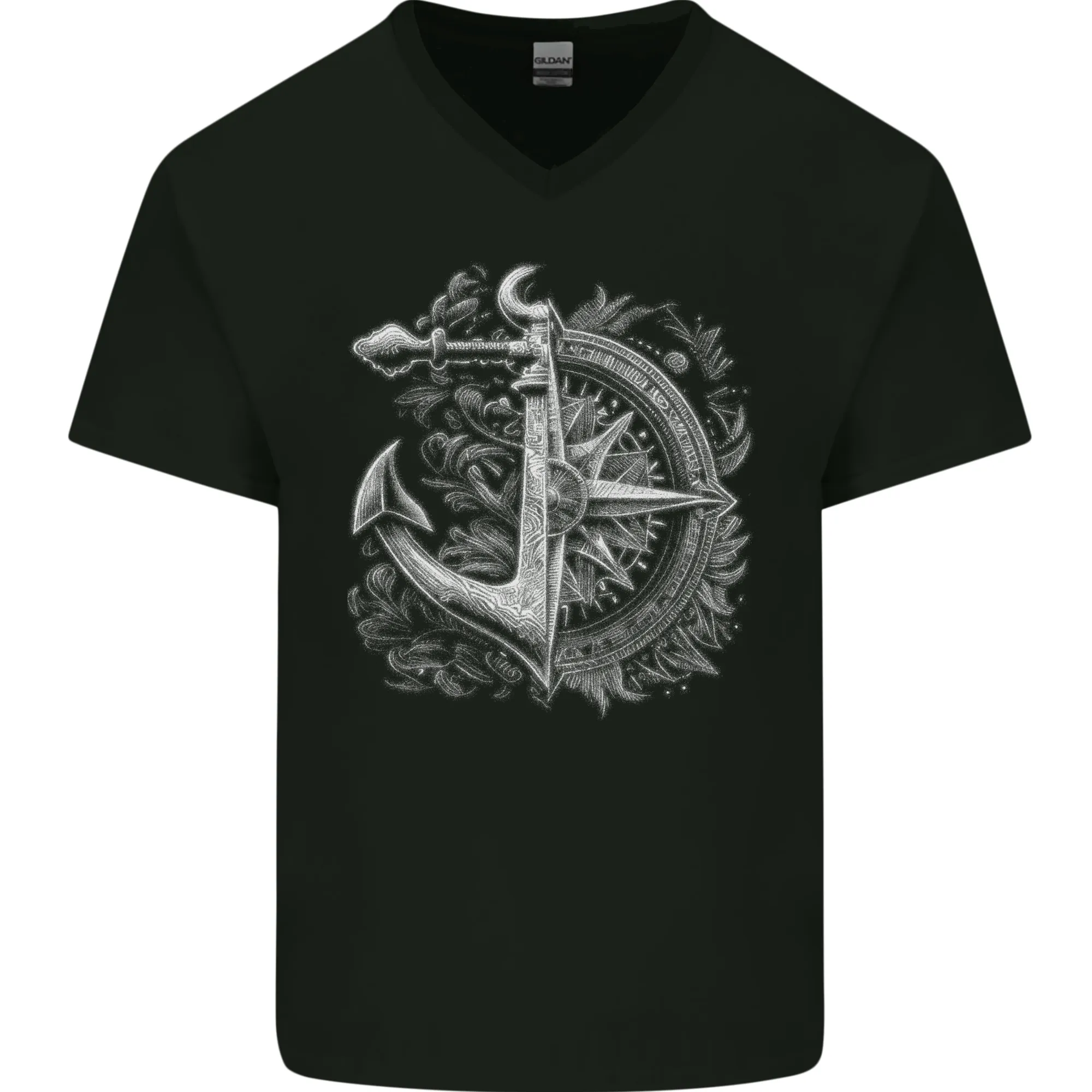 Sailing Compass Anchor Sailor Boat Yacht Mens V-Neck Cotton T-Shirt
