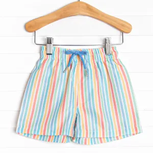 Seaside Stripes Swim Trunks, Blue