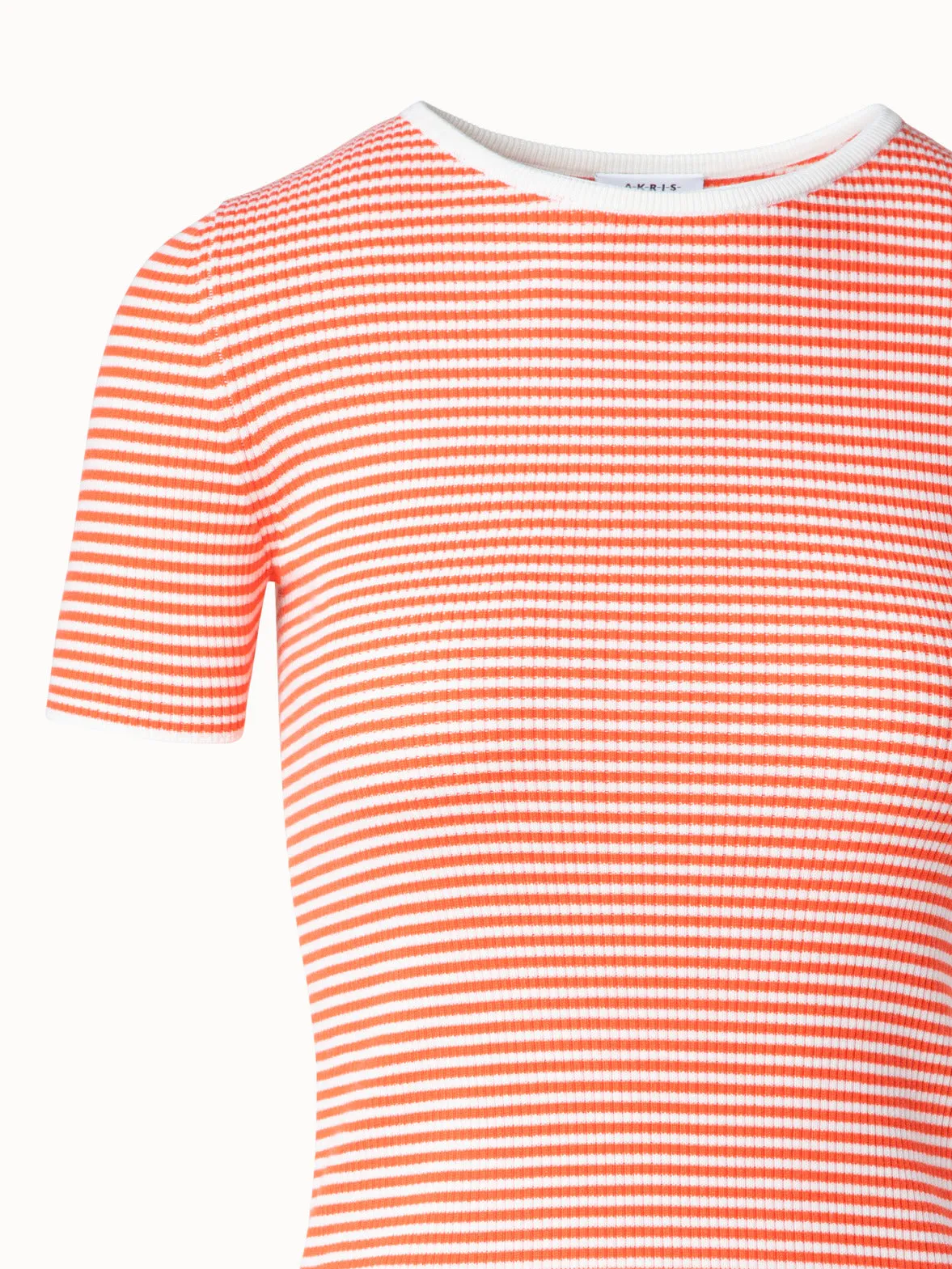 Short Sleeve Sweater in Striped Virgin Wool