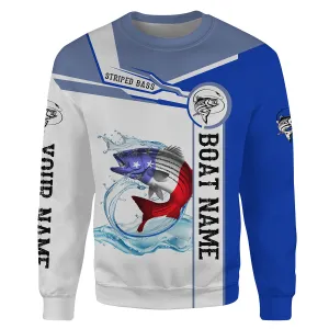 Striped Bass Fishing American Flag Custom name and boat name Sweatshirt, personalized fishing gift NPQ340