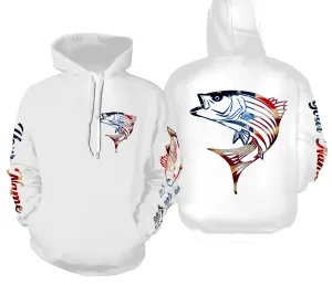 Striped Bass fishing American flag patriotic Custom Name Fishing shirts | Hoodie - NPQ676