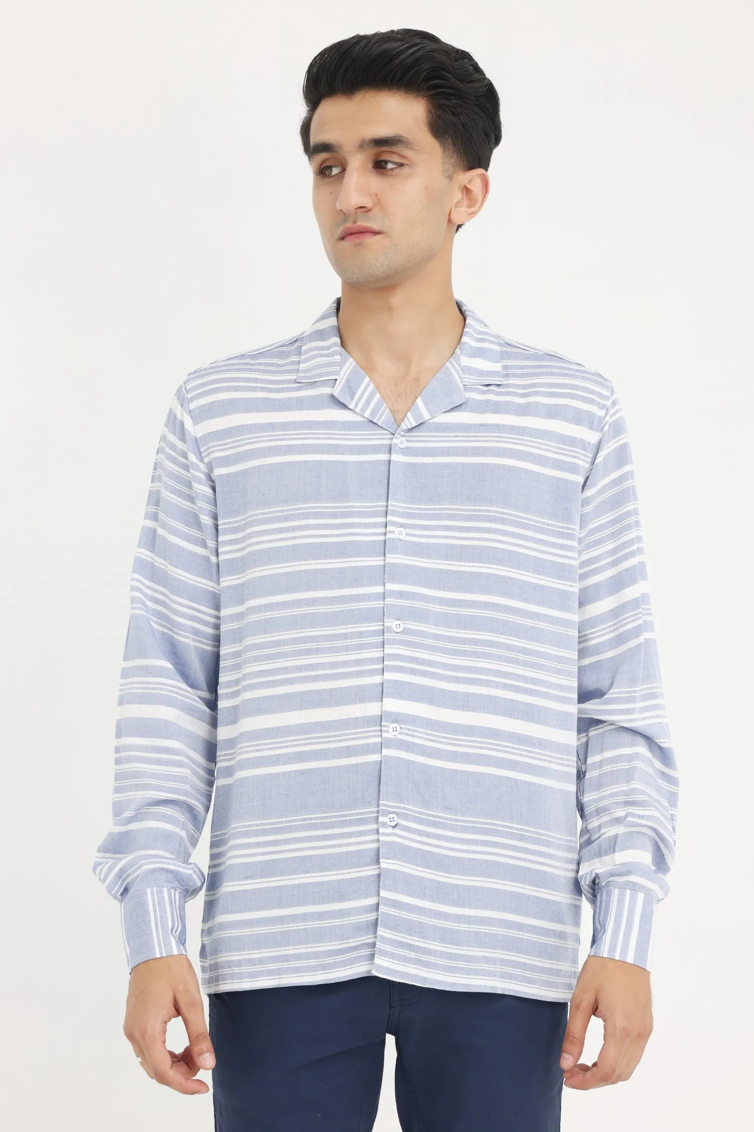STRIPED CASUAL SHIRT-BLUE-WHT
