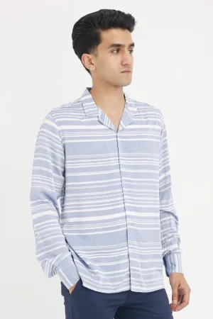 STRIPED CASUAL SHIRT-BLUE-WHT