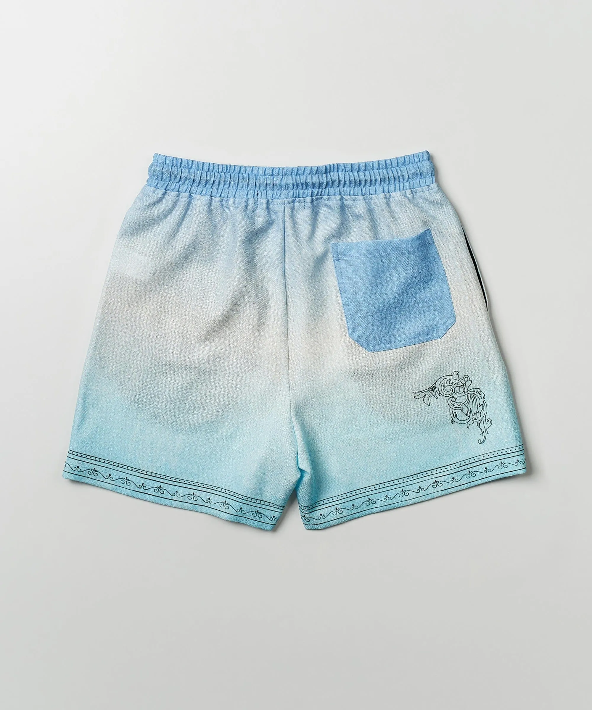 Styx Skulls Linen Texture Allover Print Shorts - Light Blue