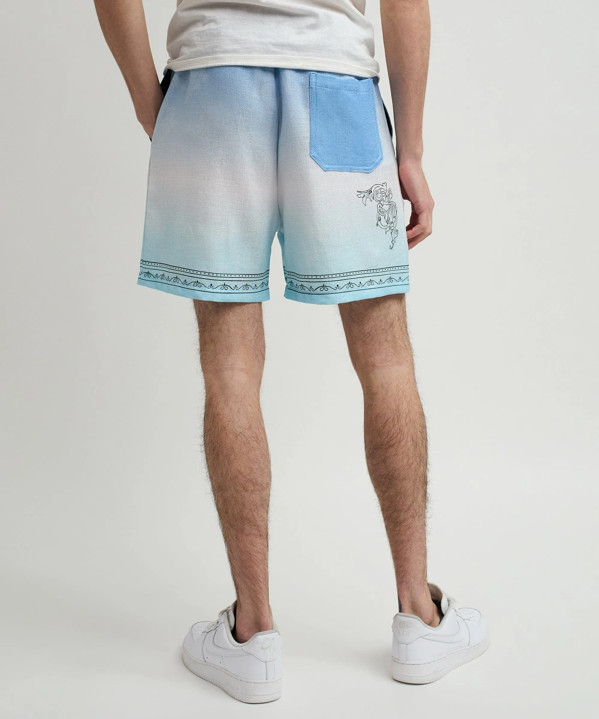 Styx Skulls Linen Texture Allover Print Shorts - Light Blue