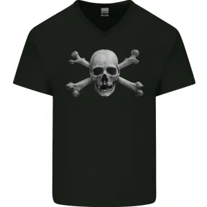 The Jolly Roger Skull Pirates Sailing Sailor Mens V-Neck Cotton T-Shirt