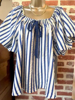 The Sailor Puff Sleeve Top - Navy Striped
