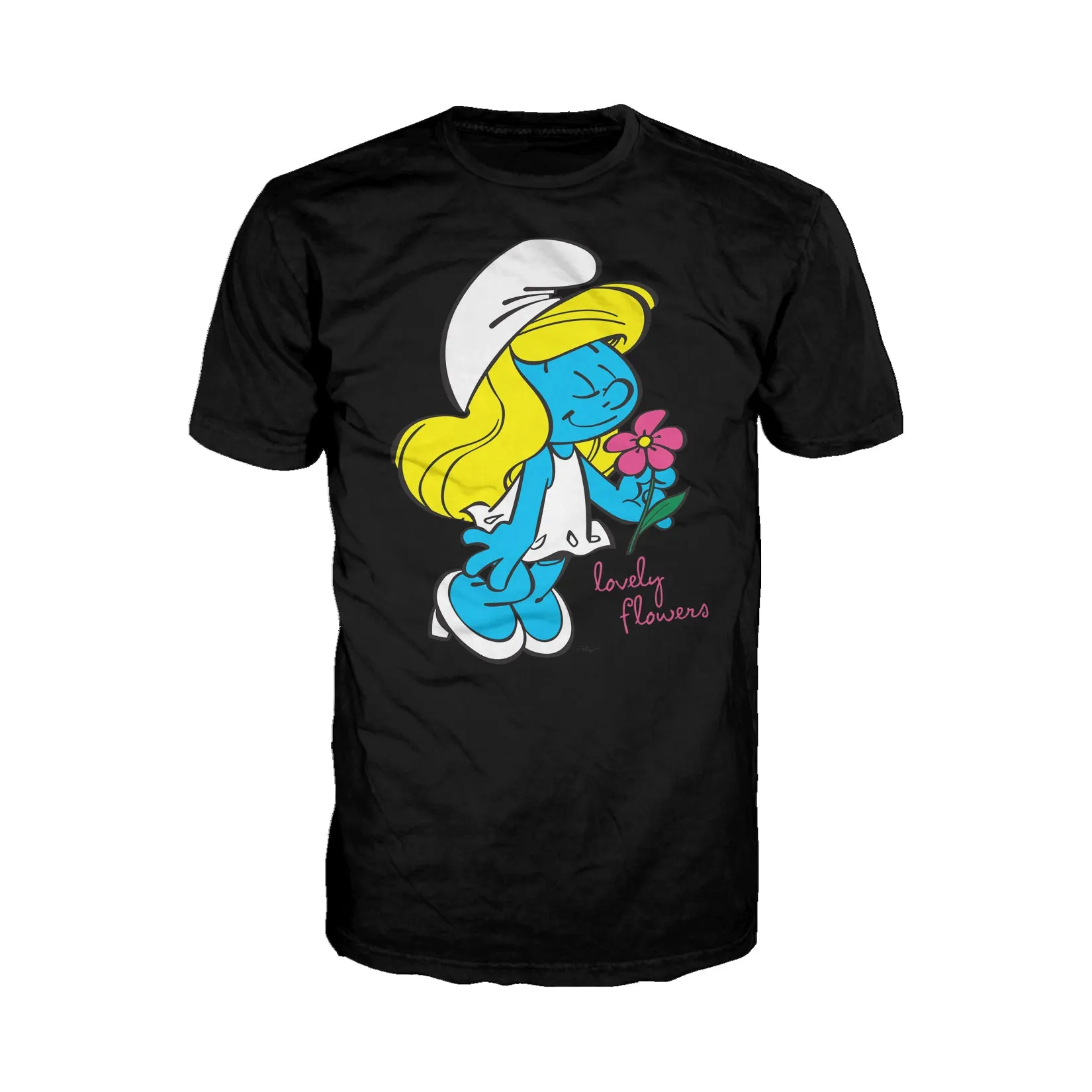 The Smurfs Smurfette Character Flowers Official Men's T-shirt (Black)