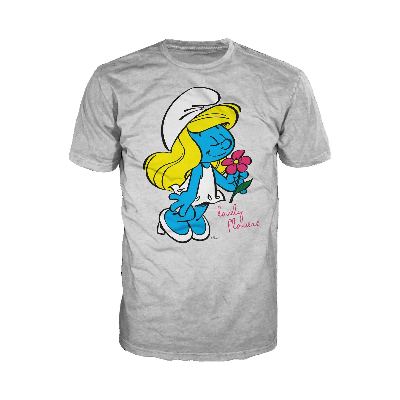 The Smurfs Smurfette Character Flowers Official Men's T-shirt (Heather Grey)