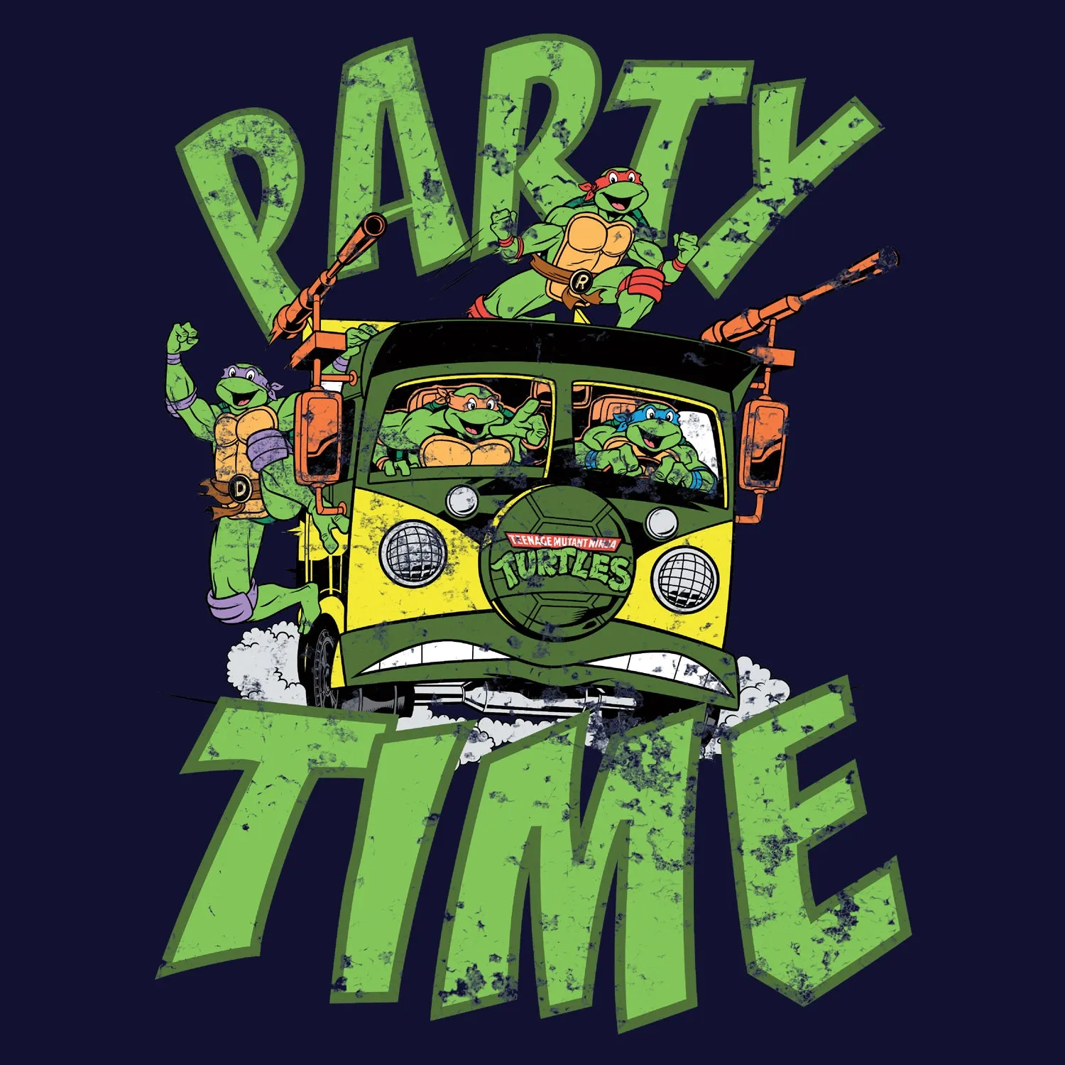 TMNT Gang Retro Party Wagon Official Men's T-Shirt (Navy)