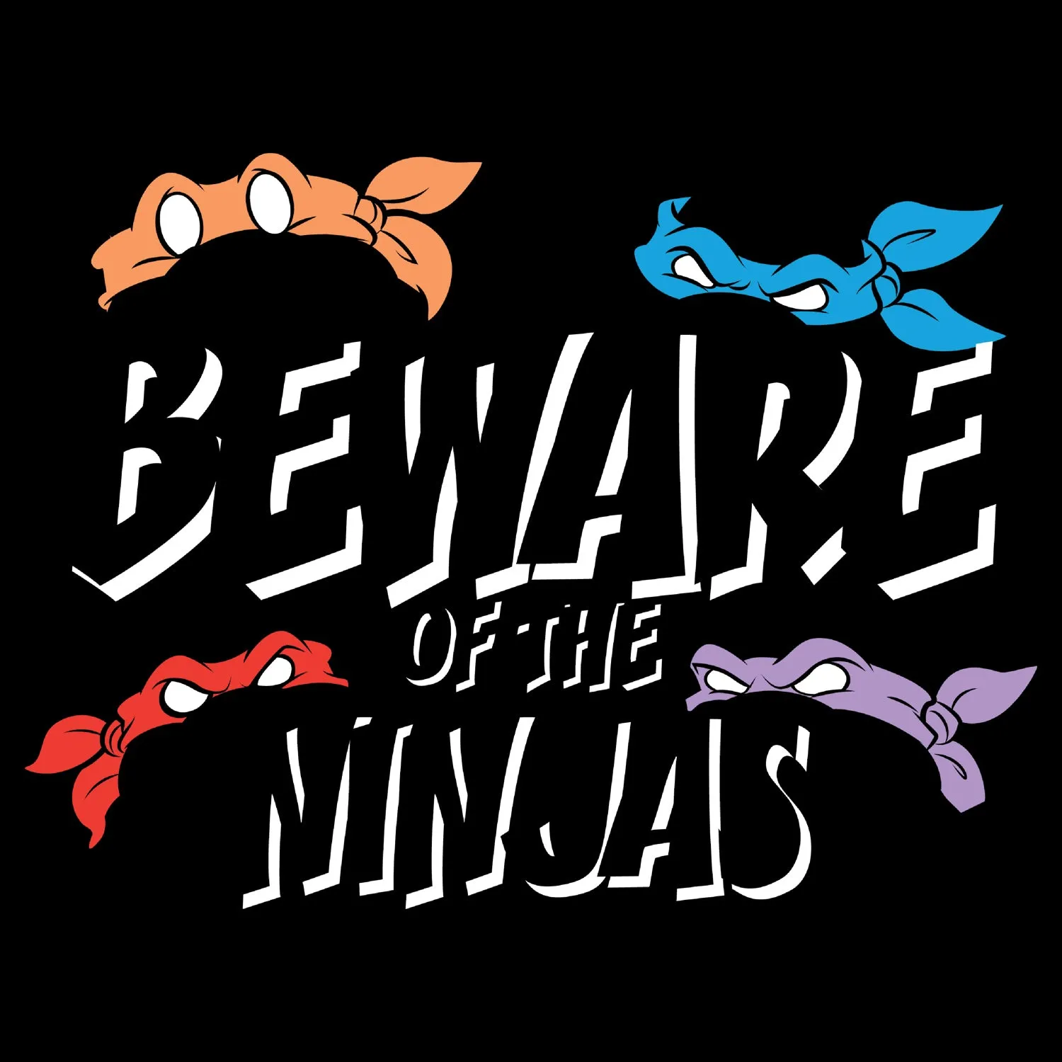TMNT Group Beware of Ninjas Official Men's T-shirt (Black)