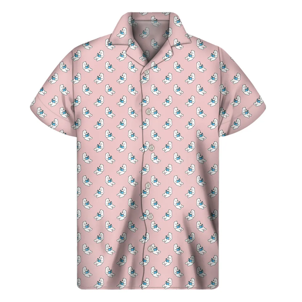 Tropical Paradise: Hawaiian Polar Bear Reading Book Short Sleeve Shirt