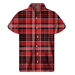 Tropical Vibes: Hawaiian Short Sleeve Shirt in Red, Black, and White Plaid